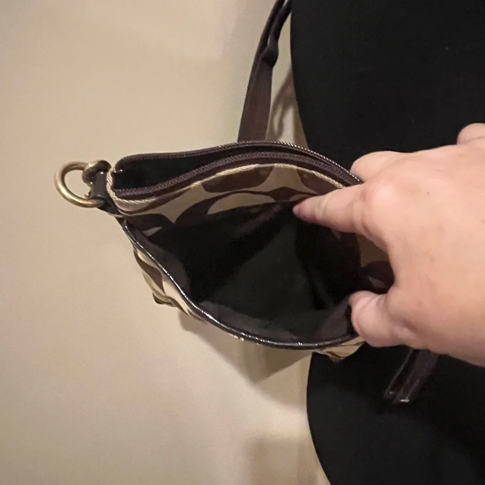 Coach tan & brown crossbody signature jacquard